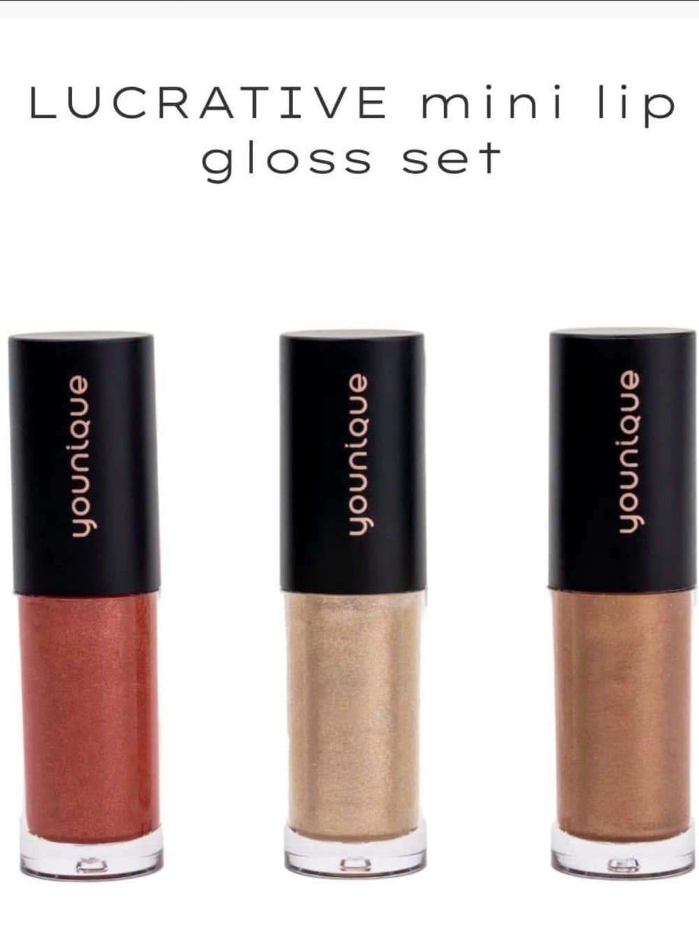 Younique Moodstruck Lucrative Mini Lip Gloss Trio Brown, Red, Gold